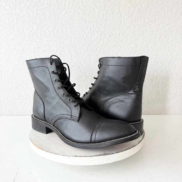 NEW Lane Mens Black Ankle Boots Size 13 Lace-up Short Boot Casual Leather Sole